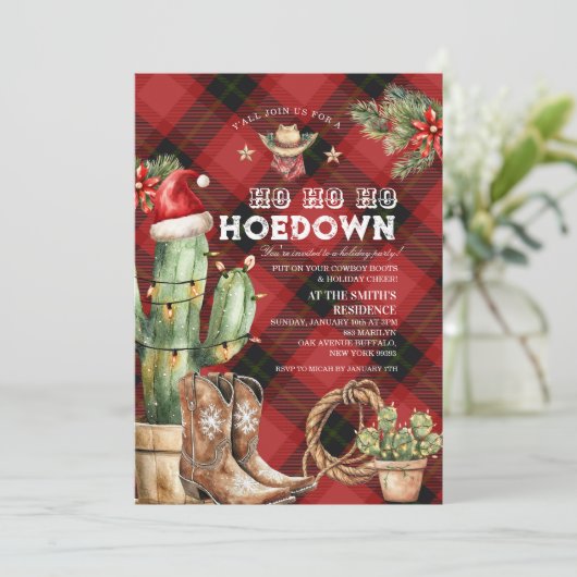 Kerst Plaid Vakantie Hoedown Cowboy Western Kaart (Staand voorkant)