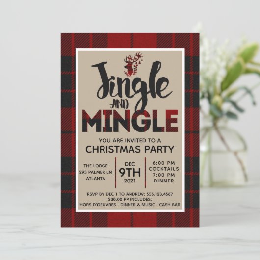 Kerst Plaid Vakantie Party Uitnodiging (Staand voorkant)