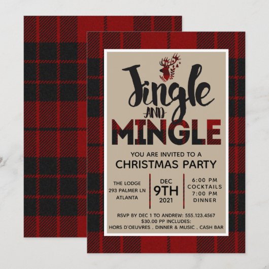 Kerst Plaid Vakantie Party Uitnodiging (Voorkant / Achterkant)
