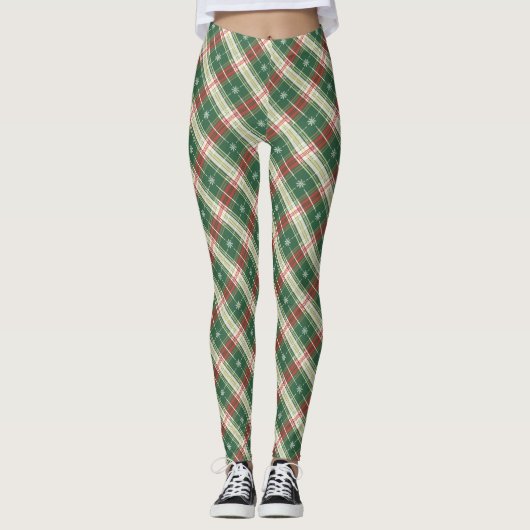 Kerst Plaid Wit, Groen Leggings (Voorkant)