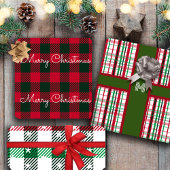 Kerst Plaids Patroon & Aangepaste Monogram Inpakpapier Vel