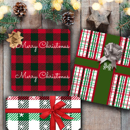 Kerst Plaids Patroon & Aangepaste Monogram Inpakpapier Vel