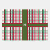 Kerst Plaids Patroon & Aangepaste Monogram Inpakpapier Vel (Voorkant)