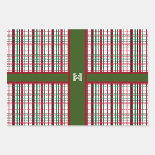 Kerst Plaids Patroon & Aangepaste Monogram Inpakpapier Vel (Voorkant)