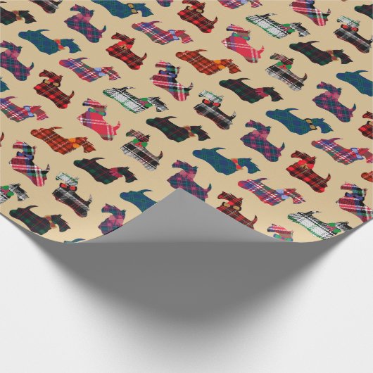 Kerst Plaids Vakantie Schotse Terriers Cadeaupapier (Hoek)