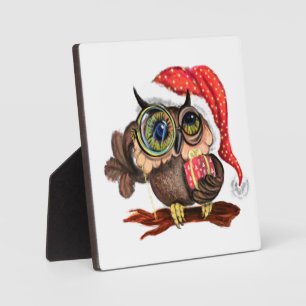 Kerst Plaquette Cadeau Baby Uil met Cadeaus Fotoplaat