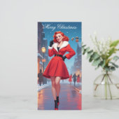 Kerst platte Kaart met Pin-Up meisje (Staand voorkant)