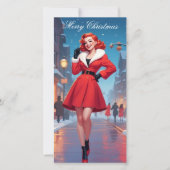 Kerst platte Kaart met Pin-Up meisje (Voorkant)