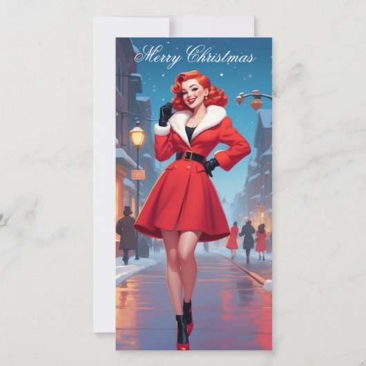 Kerst platte Kaart met Pin-Up meisje (Voorkant)