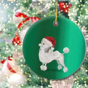Kerst Poedel Hond Groen Vrolijk Groet Keramisch Ornament