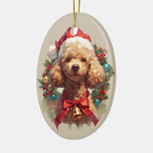 kerst poedel hond keramisch ornament (Links)