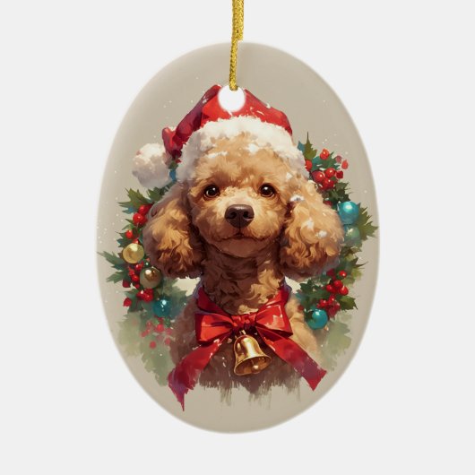 kerst poedel hond keramisch ornament (Voorkant)