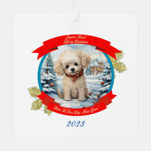 kerst poedel hond metalen ornament