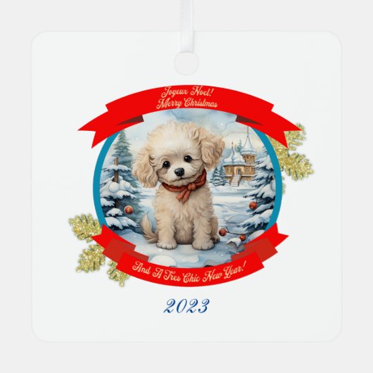 kerst poedel hond metalen ornament (Voorkant)