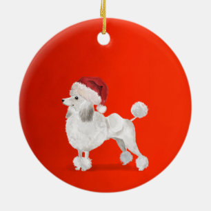 Kerst Poedel Hond Rood Vrolijk Groet Keramisch Ornament