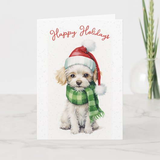 Kerst poedel in sneeuwvlokken feestdagen kaart (Voorkant)