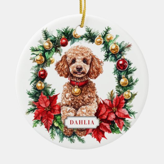 Kerst Poedel Keramische Cirkel Ornament (Voorkant)