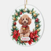 Kerst Poedel Keramische Cirkel Ornament (Links)