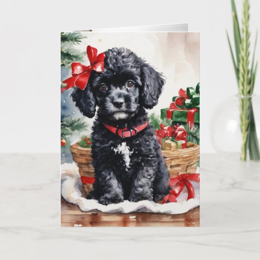 Kerst Poedel Puppy Feestdagen Kaart (Voorkant)