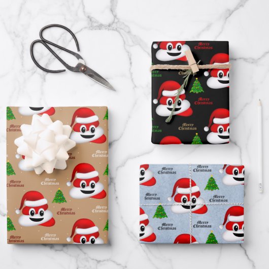 Kerst poep emoji met kerstmuts inpakpapier (Voorkant)