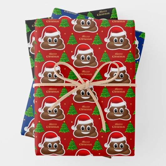 Kerst poep emoji met kerstmuts inpakpapier (In situ)