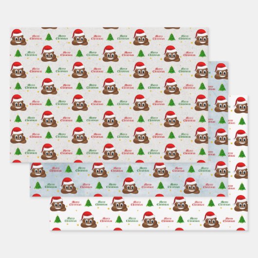 Kerst poep emoji met kerstmuts inpakpapier (Set)