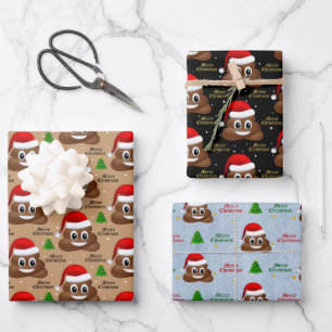 kerst poep emoji met santa hat wrapping paper