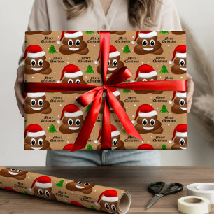 kerst poep emoji met santa hat wrapping paper cadeaupapier