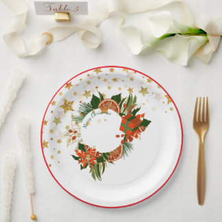 Kerst Poinsetta & Groene takken Papieren Bordje