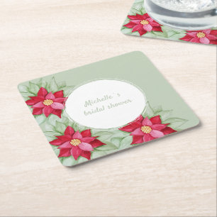 Kerst Poinsettia Aquarel Handgeschilderd Kartonnen Onderzetters