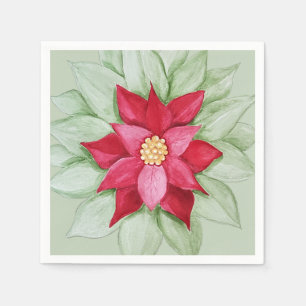 Kerst Poinsettia Aquarel Handgeschilderd Servet