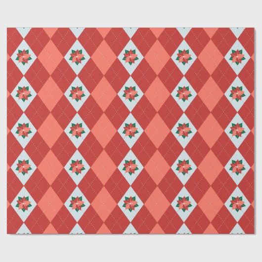 kerst Poinsettia Argyle Cadeaupapier (Vlak)