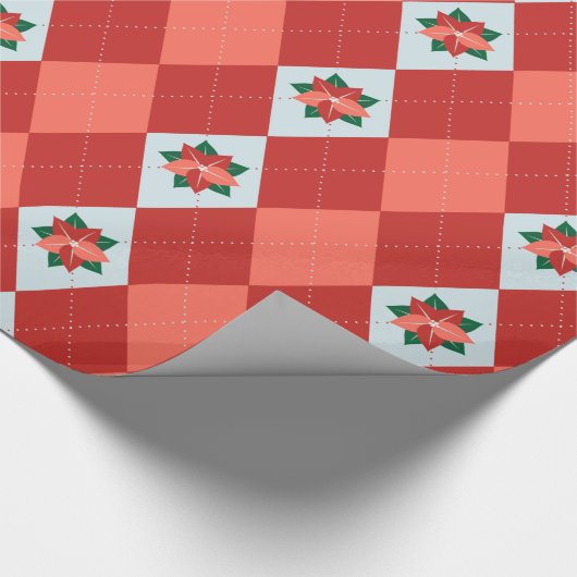 kerst Poinsettia Argyle Cadeaupapier (Hoek)