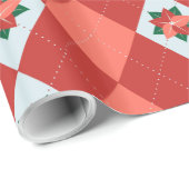 kerst Poinsettia Argyle Cadeaupapier (Rol Hoek)