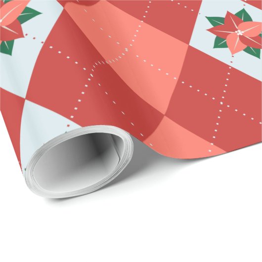 kerst Poinsettia Argyle Cadeaupapier (Rol Hoek)