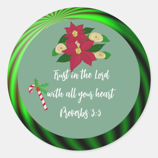 Kerst Poinsettia Bijbeltekst Ronde Sticker (Voorkant)