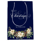 Kerst Poinsettia blauw Medium Cadeauzakje (Voorkant)