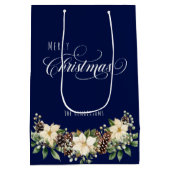 Kerst Poinsettia blauw Medium Cadeauzakje (Achterkant)