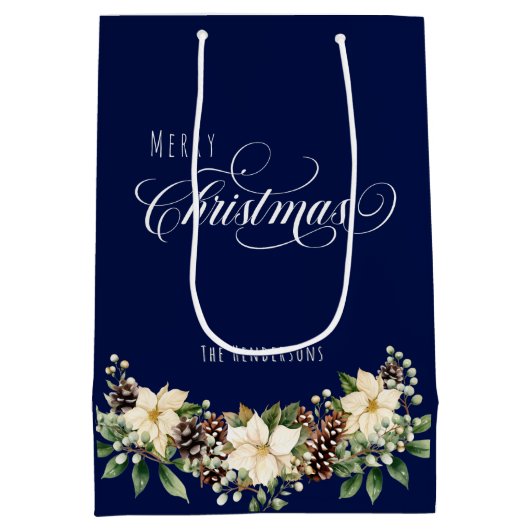 Kerst Poinsettia blauw Medium Cadeauzakje (Achterkant)