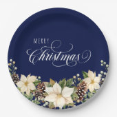 Kerst Poinsettia blauw rond Papieren Bordje (Voorkant)