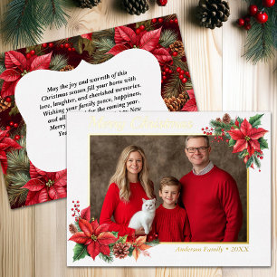 Kerst Poinsettia Bloem Familiefoto Folie Feestdagen Briefkaart