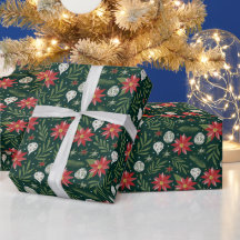 Kerst Poinsettia Bloem Inpakpapier