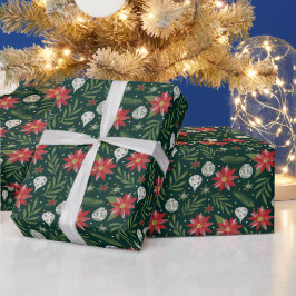 Kerst Poinsettia Bloem Inpakpapier