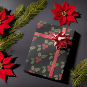 Kerst Poinsettia Bloem Mistletoe Rode bessen Cadeaupapier