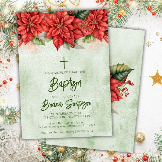 Kerst Poinsettia Bloemen Bloem Baptism Kaart