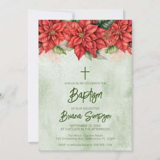 Kerst Poinsettia Bloemen Bloemendoop Kaart (Voorkant)