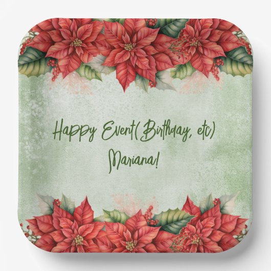 Kerst Poinsettia Bloemen Bloemenfeest Papieren Bordje (Voorkant)