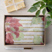 Kerst Poinsettia Bloemen Gouden Glitter Stripe Tissuepapier (Geschenk)