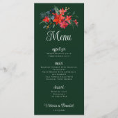 Kerst Poinsettia Bloemen Groen Bruiloft Diner Menu (Voorkant)