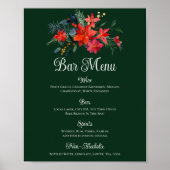 Kerst Poinsettia Bloemen Groene Bruiloft Bar Menu Poster (Voorkant)